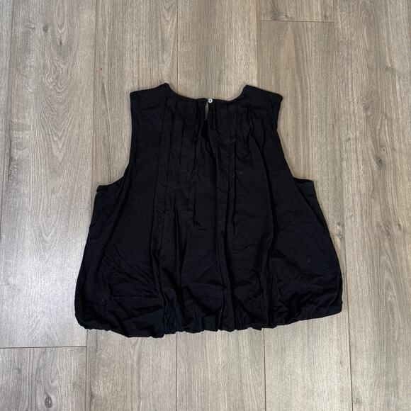 Madewell Sleeveless Crew Neck Bubble Top SZ L Jet Black Pullover Stretch Cotton - Picture 5 of 7